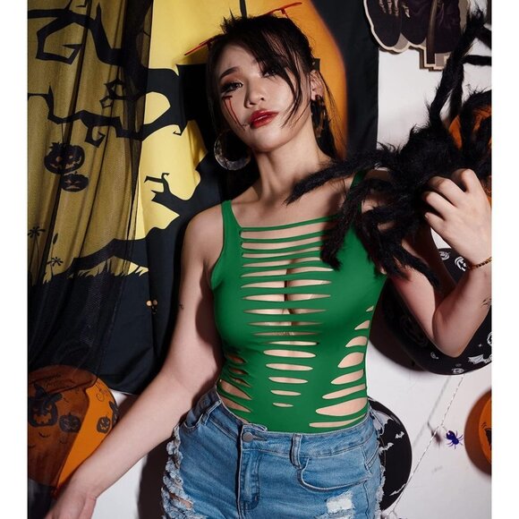 Women's Sexy Summer Cut Out Sleeveless  - Green - Picture 5 of 8